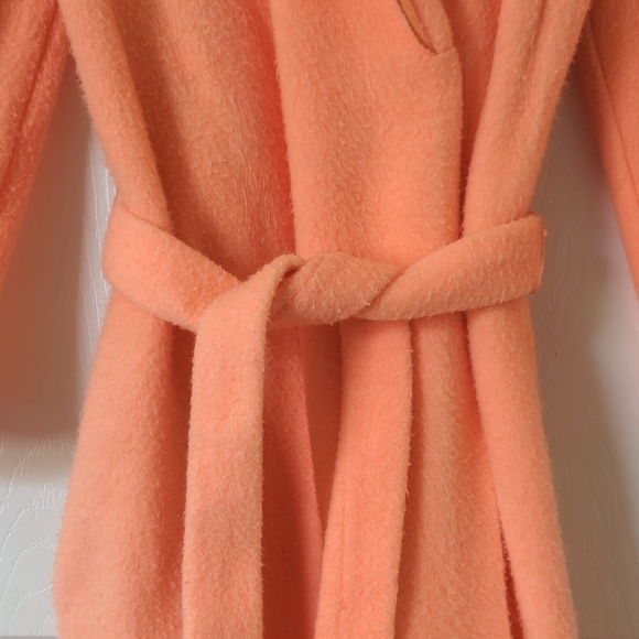 Wildcrest 80's Vintage Fuzzy Scalloped Collar Long Sleeve Maxi Robe Neon Peach S - Picture 8 of 16
